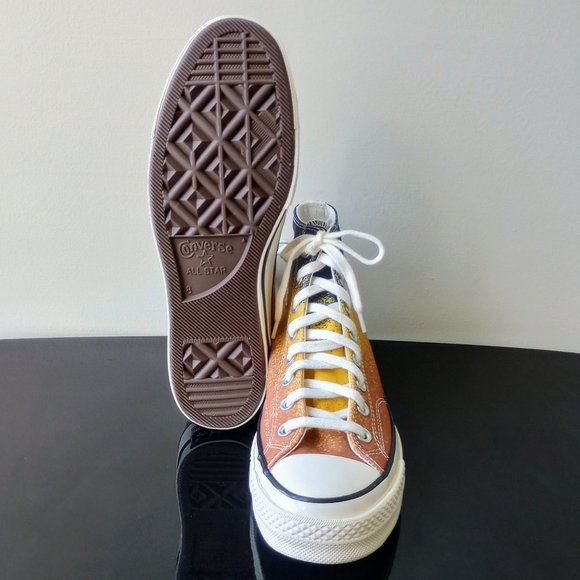 Converse Men's Chuck 70 Hi Scatter Dye Canvas Sneaker in Awesome Fire Opal/Gold - Picture 11 of 12